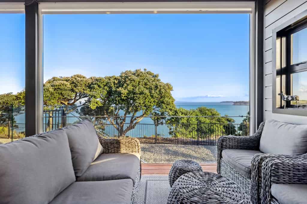 Covered upper deck with an Arkles Bay outlook