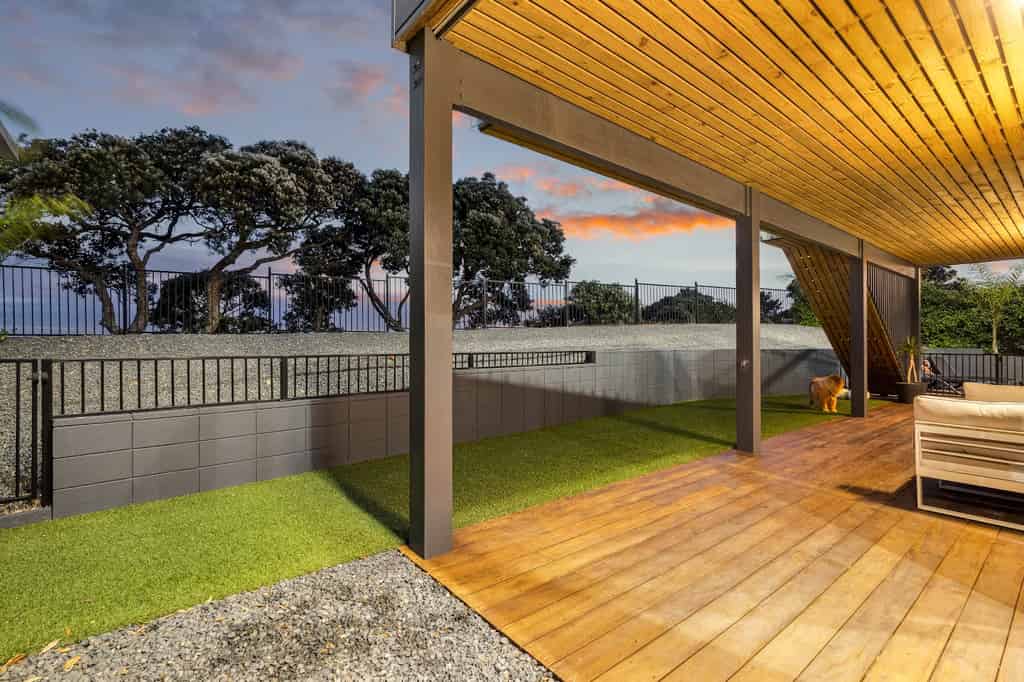 Sheltered lawn and lower deck